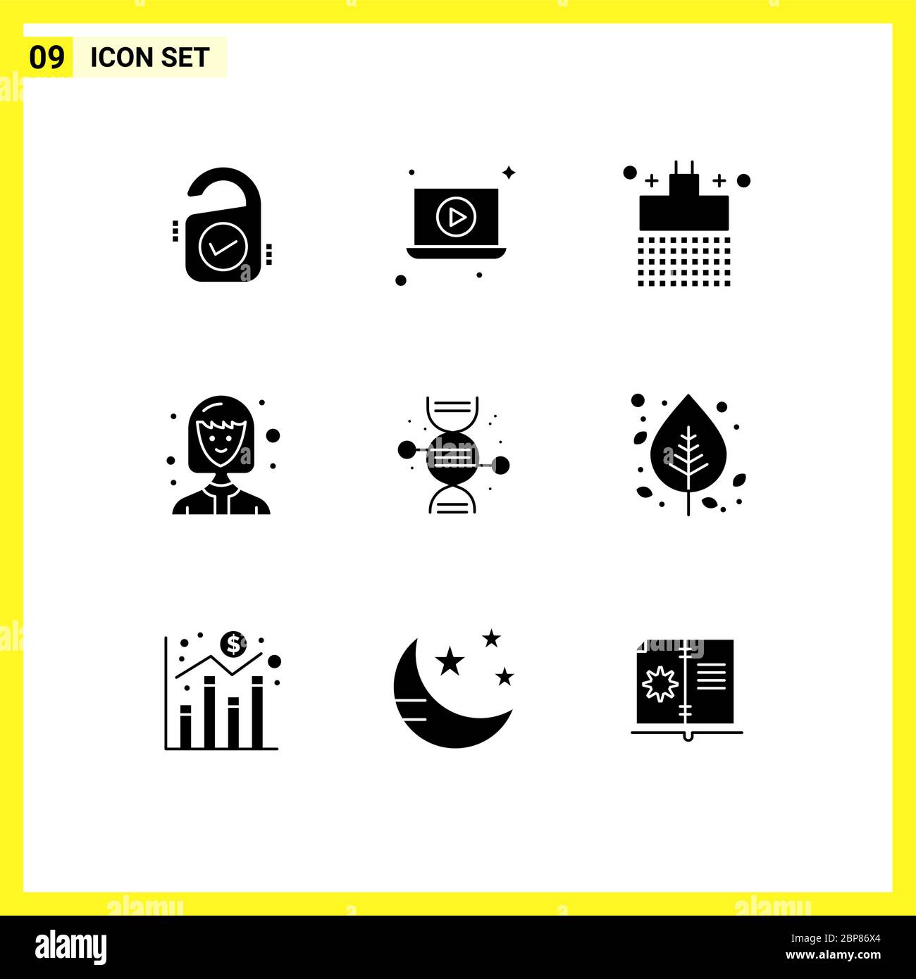 Set of 9 Modern UI Icons Symbols Signs for bone, healthcare, bathroom, adn, female student Editable Vector Design Elements Stock Vector