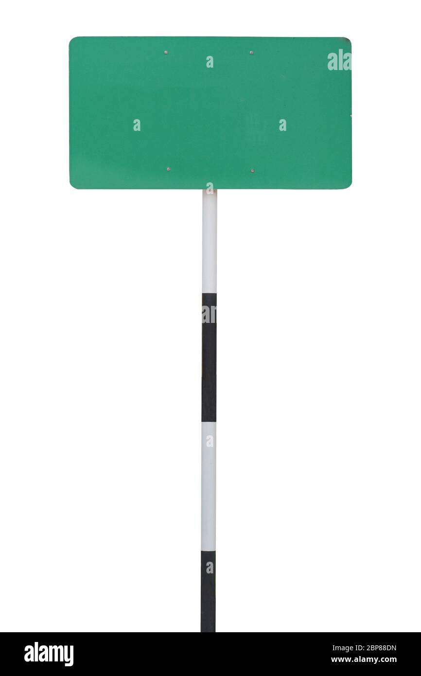 Blank green road sign isolated on white background. Objects with ...