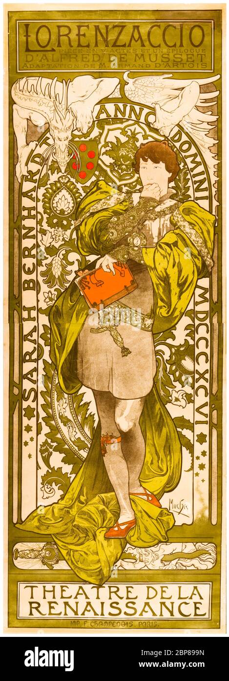 Alphonse Mucha, Lorenzaccio: (Sarah Bernhardt), Art Nouveau poster, 1896 Stock Photo