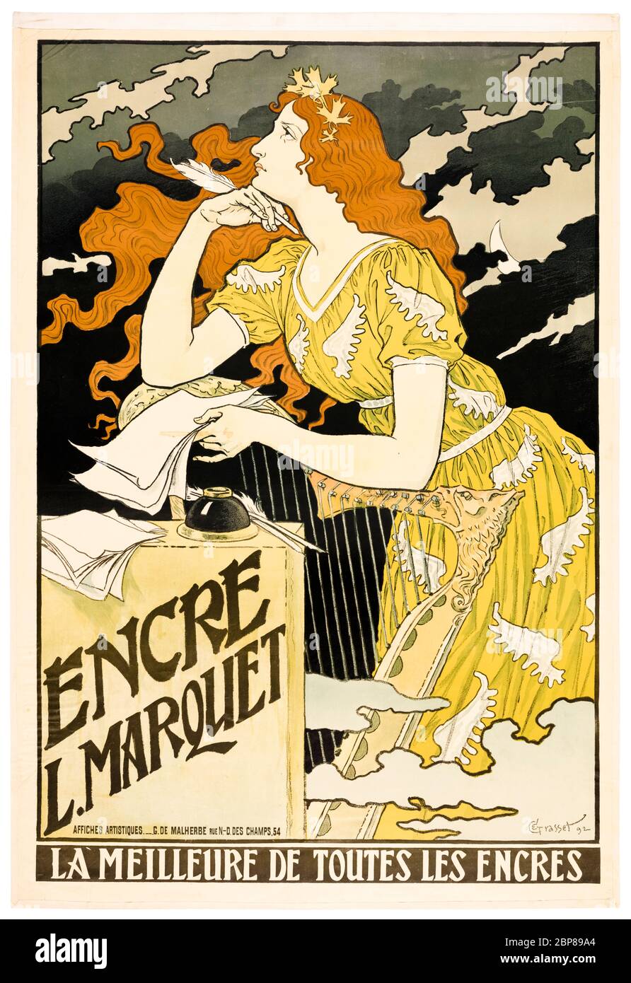Eugène Grasset, Encre L. Marquet, Art Nouveau poster, 1892 Stock Photo
