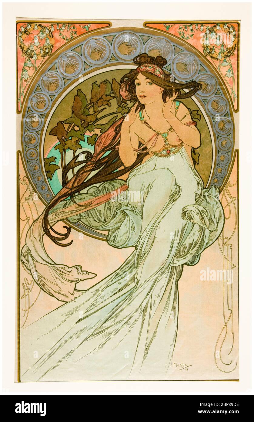 Alphonse Mucha, Music from Les Arts, Art Nouveau, fabric, 1898 Stock Photo