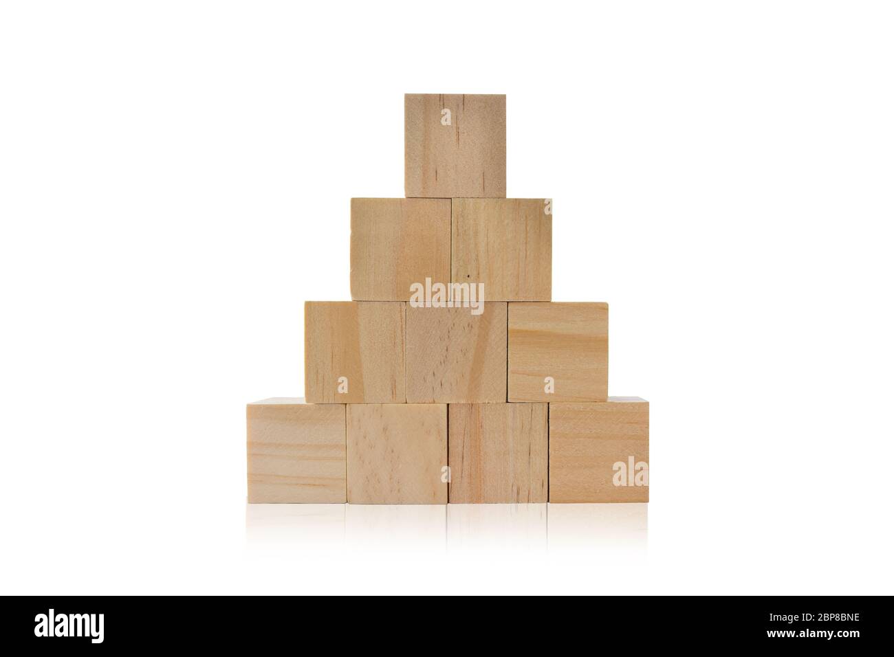 Wood cube stacking as step stair isolated on white background. Stock Photo