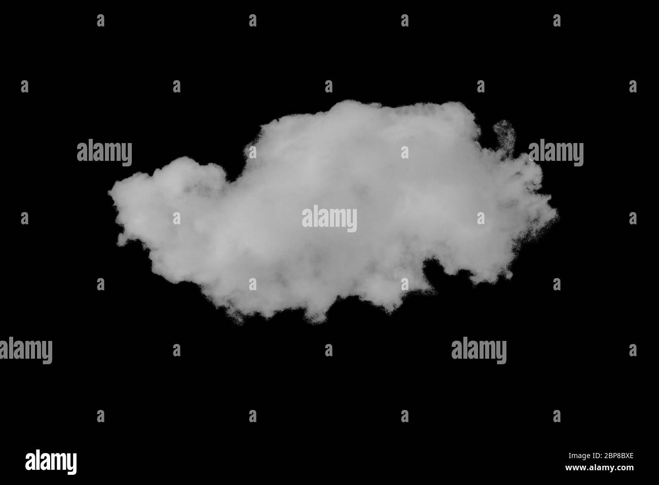 Single white cloud on black background. Stock Photo