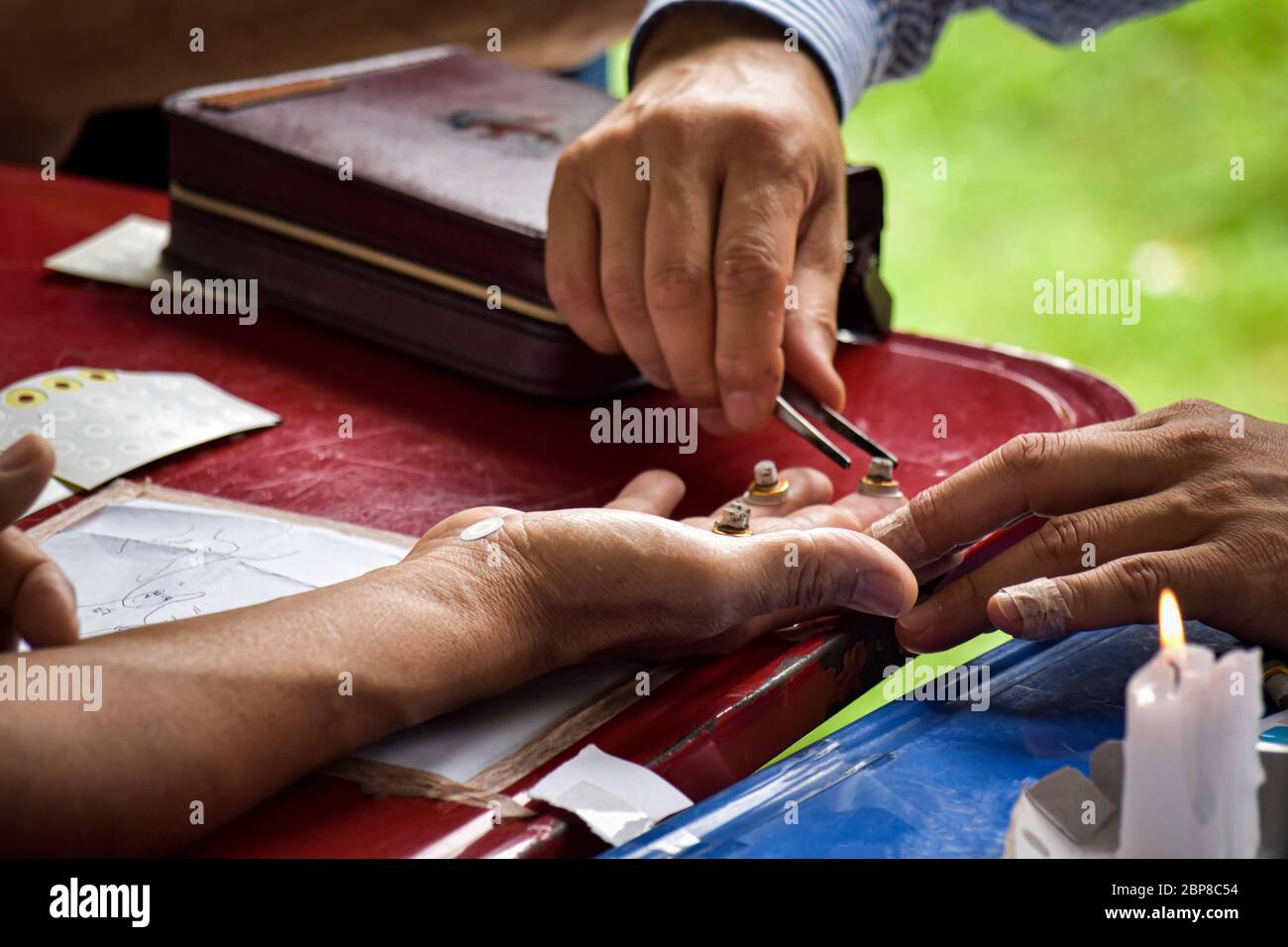Close-up of fortune teller hand. Ancient healing Stock Photo