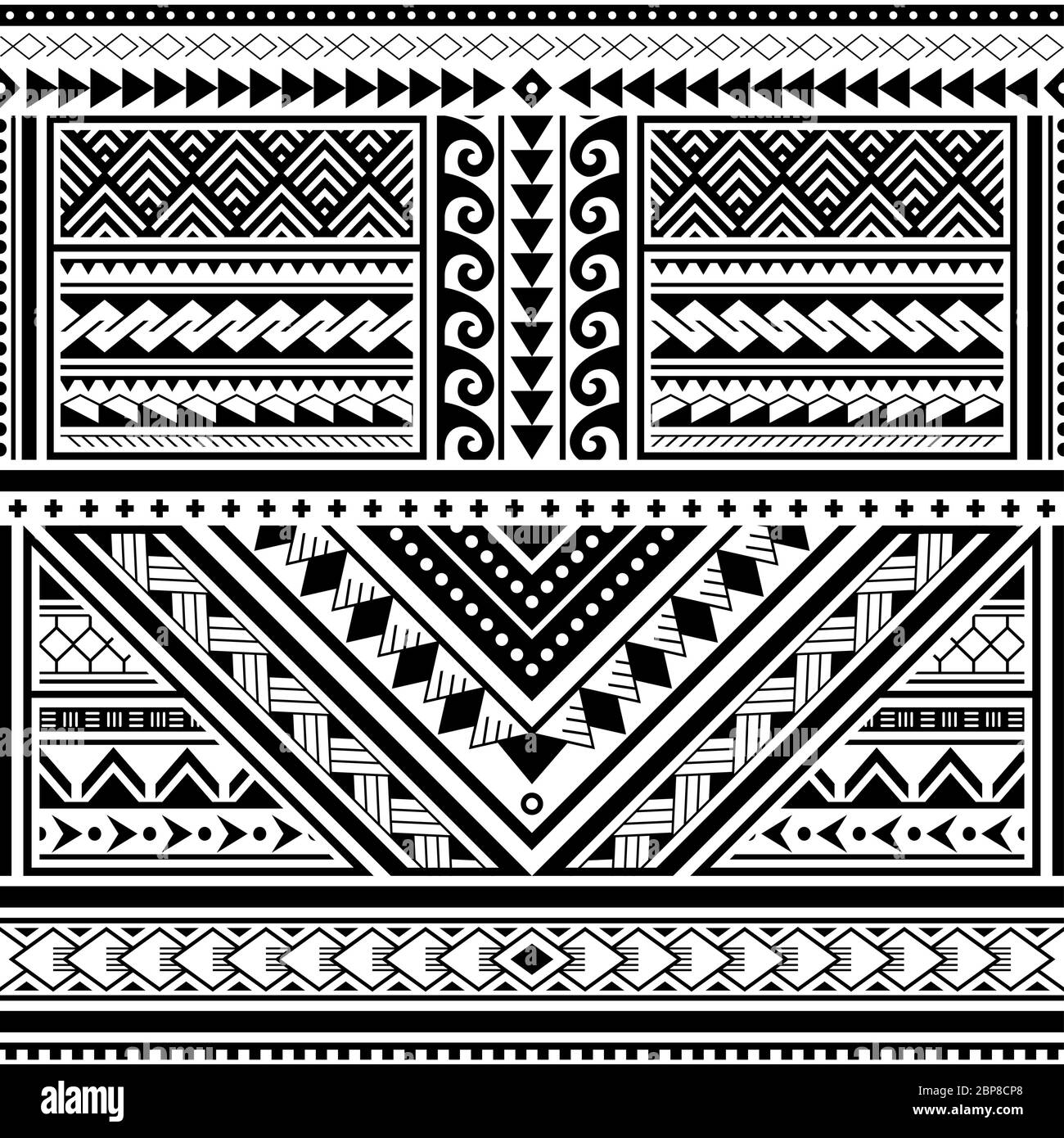 Polynesian tattoo seamless vector pattern, Hawaiian tribal design inspired by art traditional geometric art from islands on Pacific Ocean Stock Vector