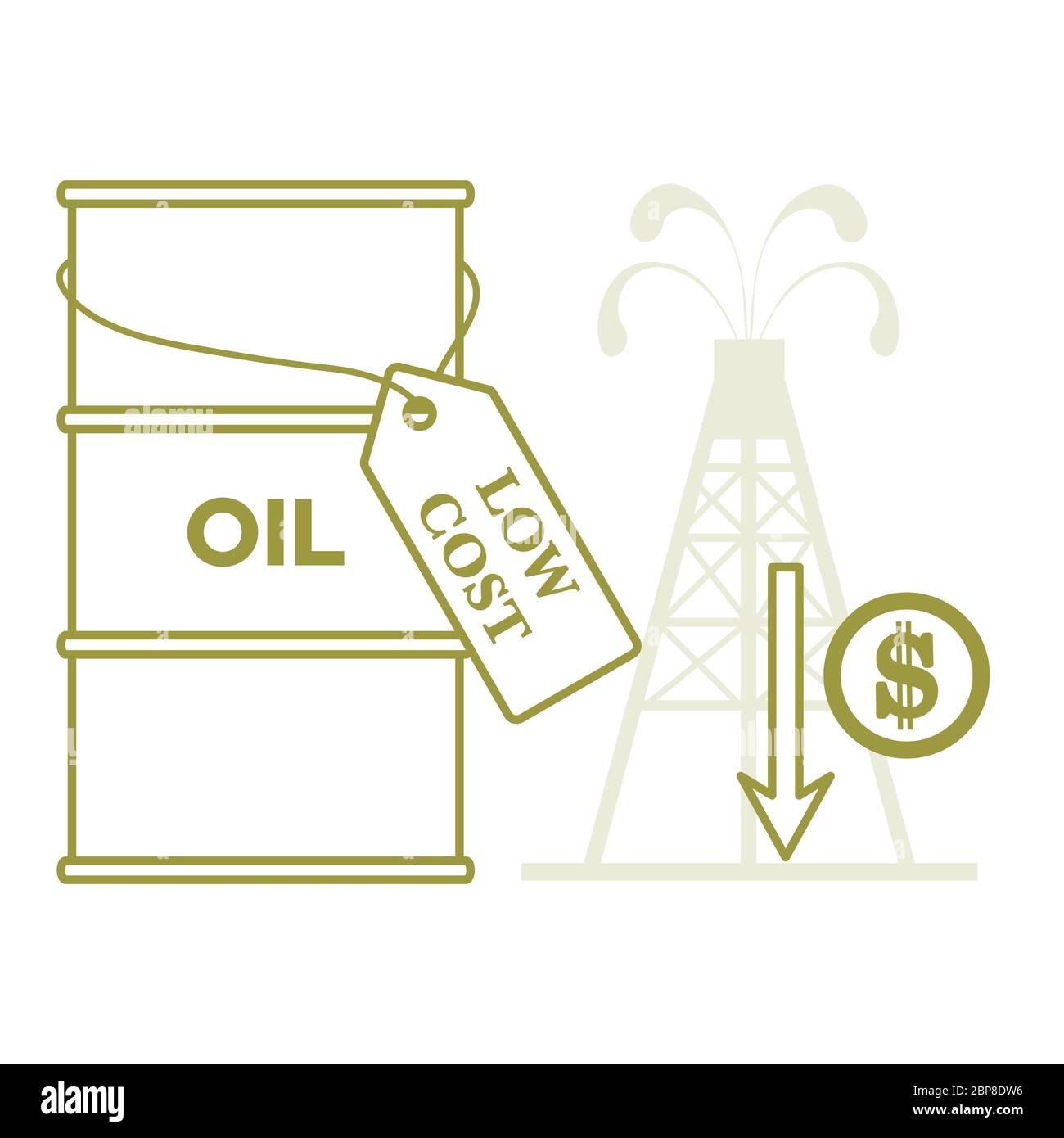 Vector illustration Oil price decrease. Petroleum industry. Economic crisis. Drop prices to negative value. Low cost. Storage. Market crash. WTI West Stock Vector