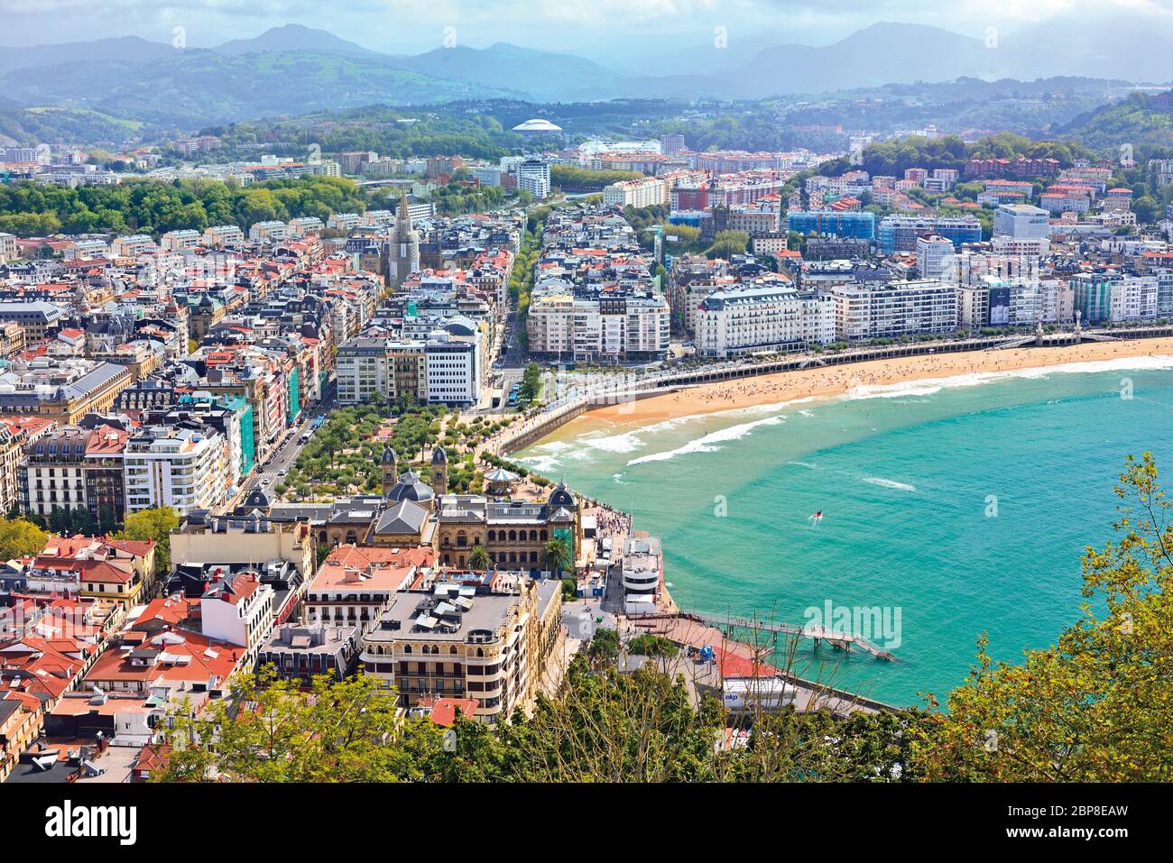 Overlooking San Sebastian and La Concha beach Stock Photo