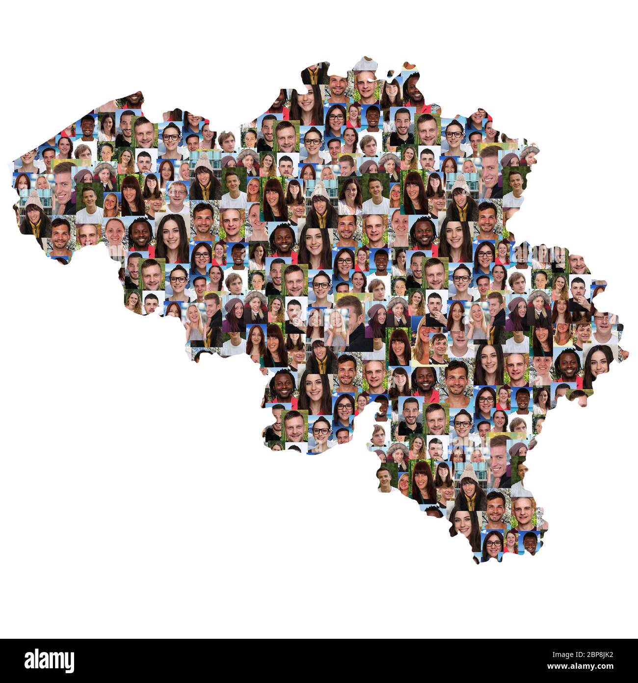 Belgien Karte Menschen junge Leute Gruppe Integration multikulturell Vielfalt Freisteller Stock Photo