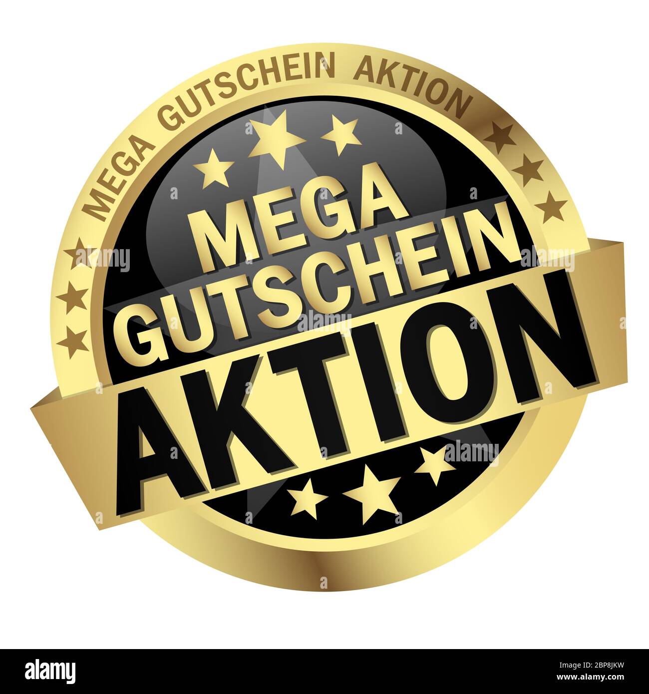 colored button with banner and text - Mega Gutschein Aktion Stock Photo