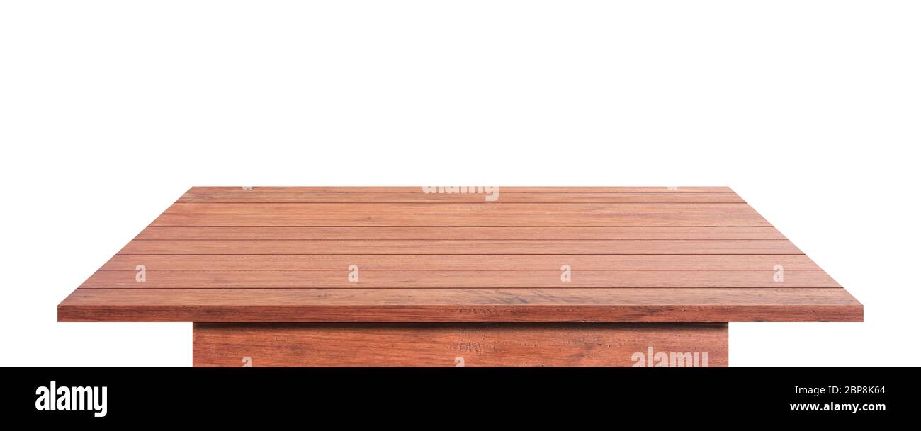 Empty wooden table top isolated on white background. with clipping path. Stock Photo