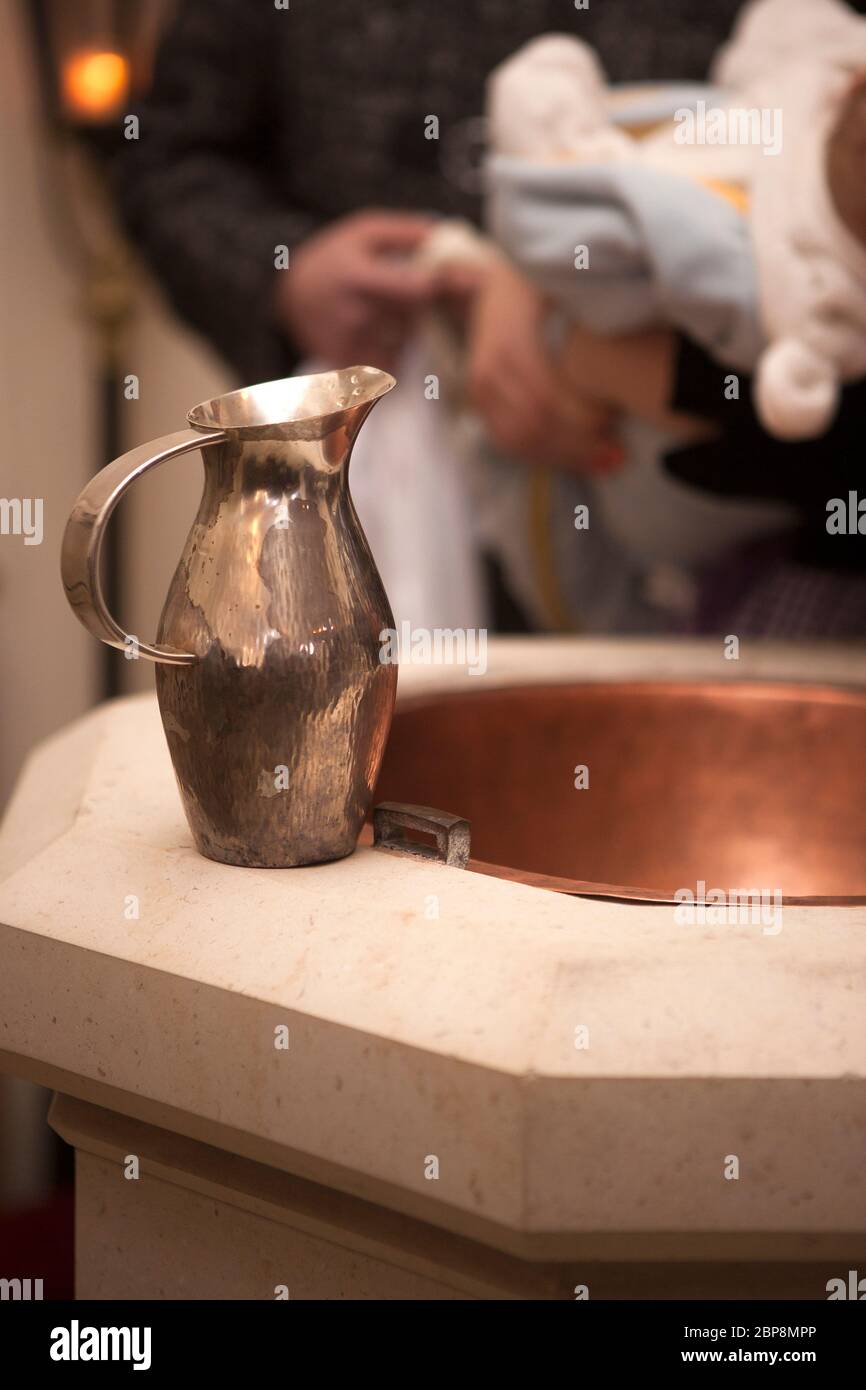 Baptismal font in church, indoor Stock Photo Alamy