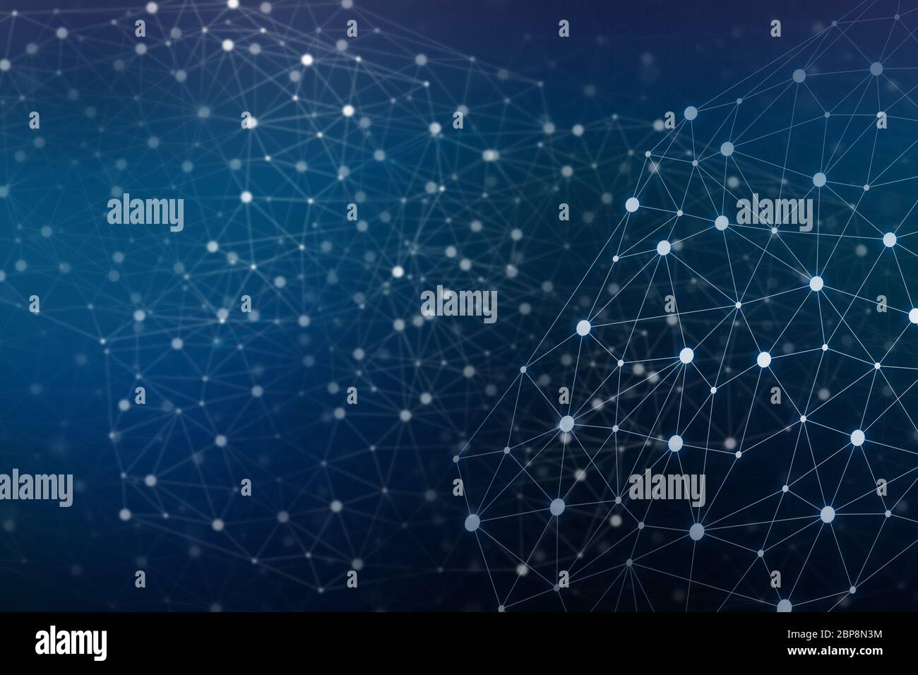 Abstract connected dots communication network on blue background, Technology concept Stock Photo