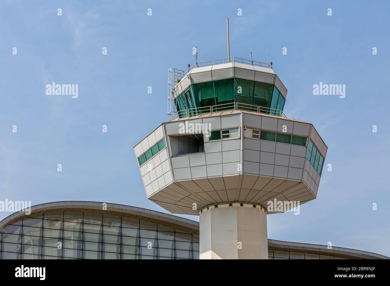 Control tower of the new airport building in Dubrovnik Croatia Stock Photo