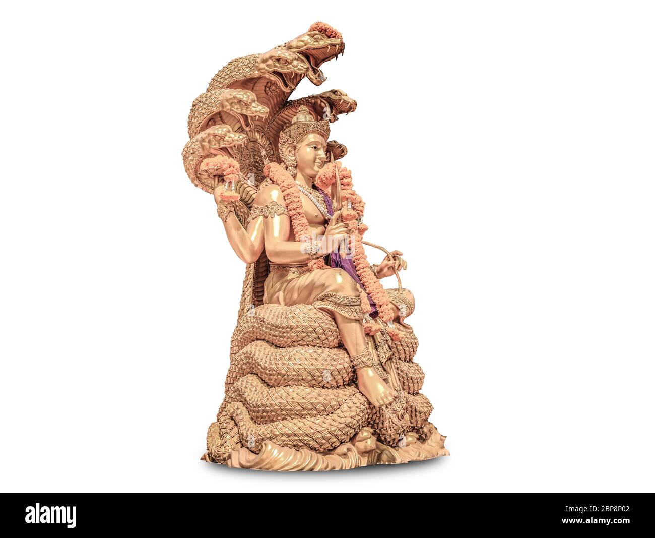 Buddha image Sheltered by Naga (large snake, dragon), Isolated on white background. Object isolated with clipping path. Stock Photo