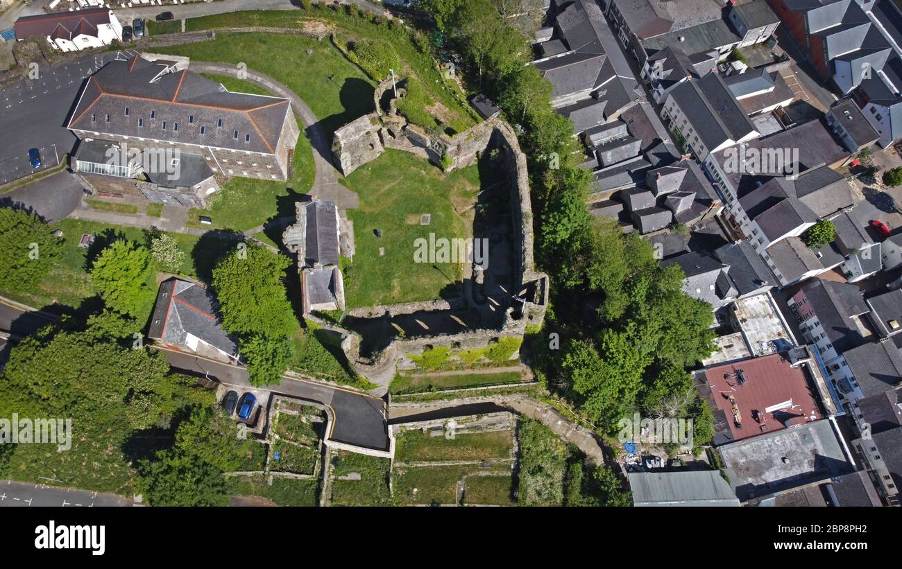 Aerial view of Haverfordwest Castle, Pembrokeshire Wales Stock Photo