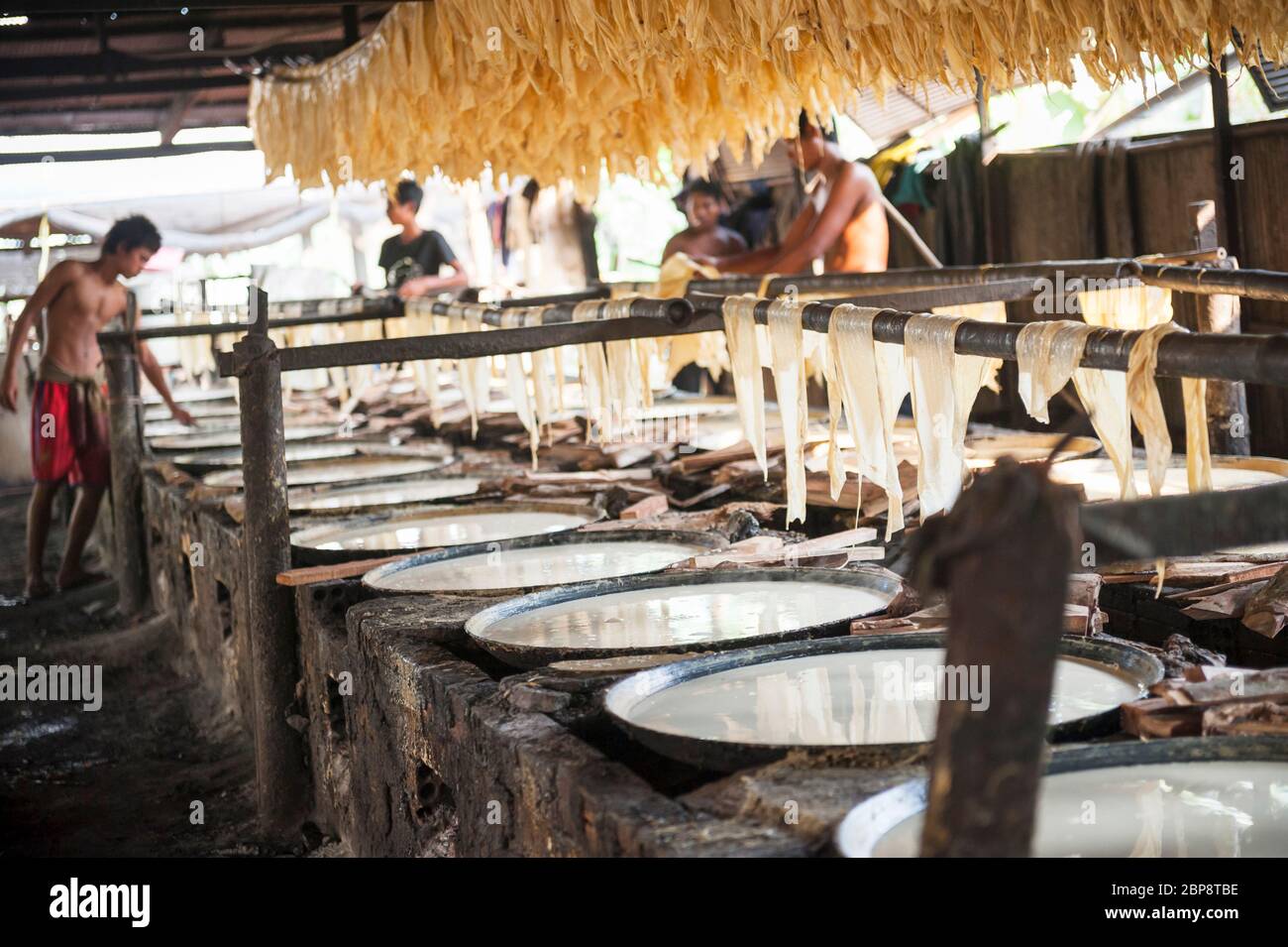 Making tofu skin. Silk Island, Phnom Penh, Cambodia, Southeast Asia