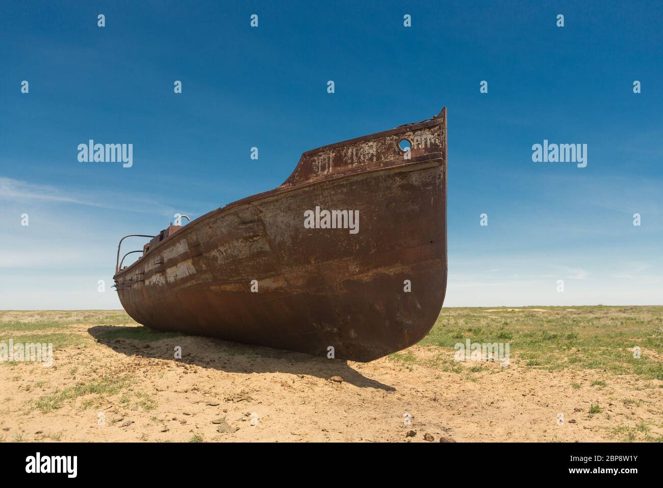 Old boat on dry land Stock Photo