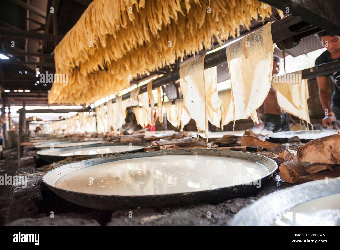 Boiling Soy milk to make tofu skin. Silk Island, Phnom Penh, Cambodia