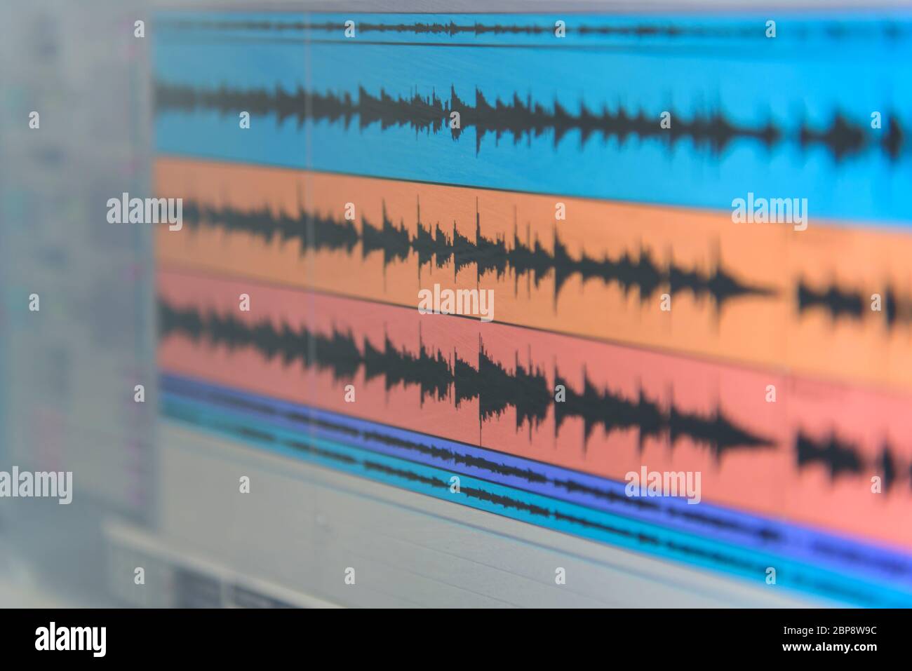wave file of sound on monitor / record sound in studio Stock Photo