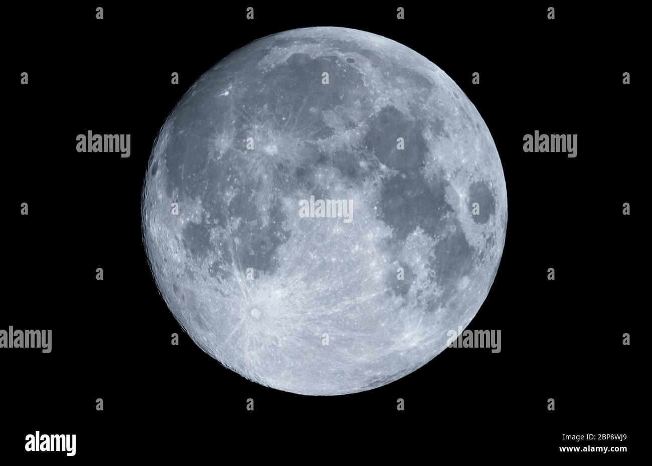The almost full Moon on 4th November 2006 showing darker ‘seas’ against highland and crater pocked regions. Stock Photo