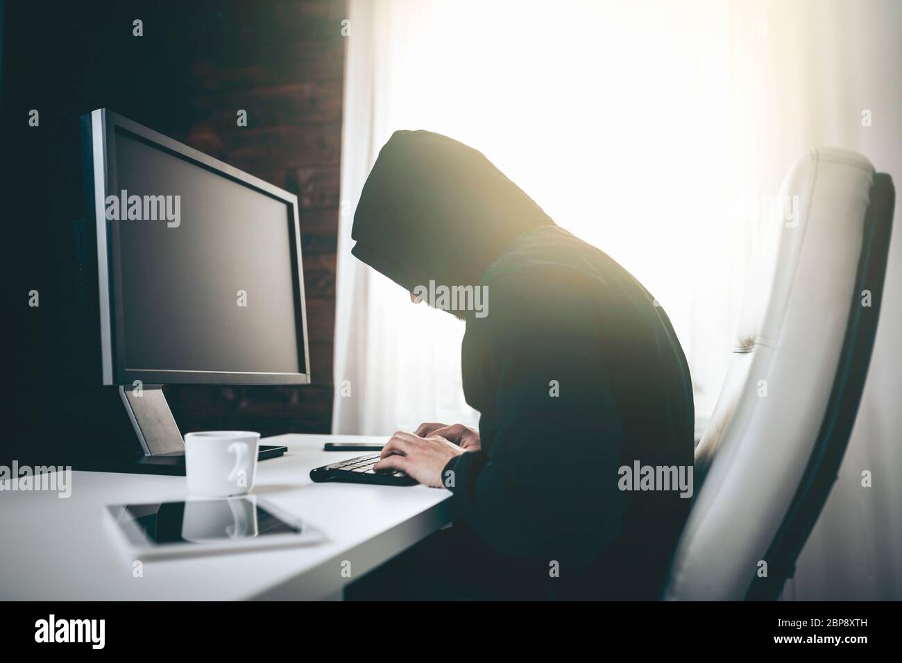 Computer hacker stealing valuable information from web Stock Photo