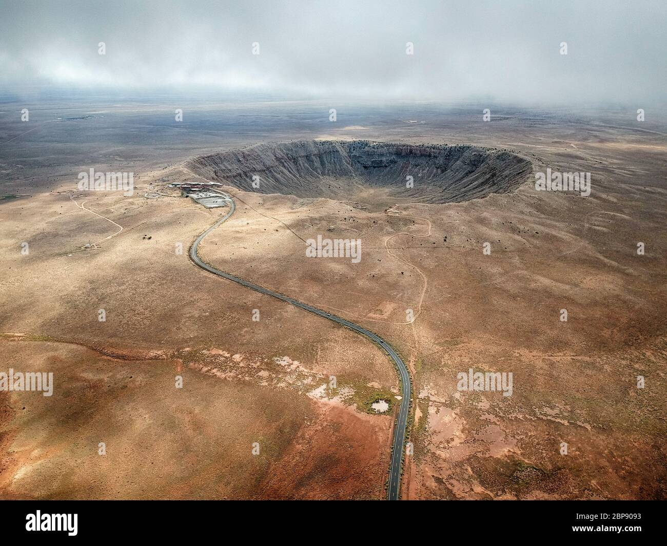 High angle aerial of Meteor Crater Stock Photo