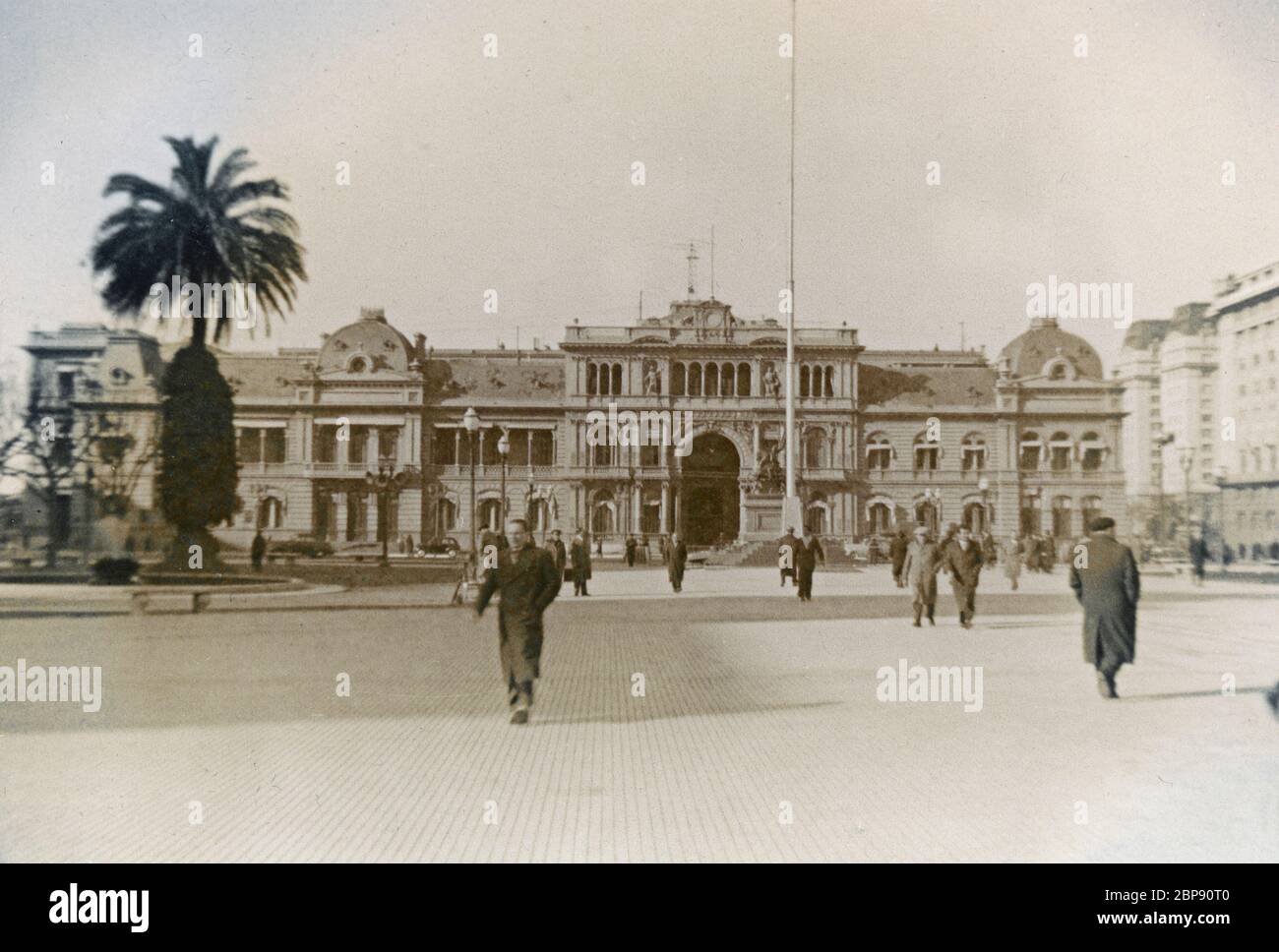 Vintage photograph, Casa Rosada in Buenos Aires, Agentina on July 6–8, 1955. The Casa Rosada is the executive mansion and office of the President of Argentina. Taken by a passenger debarked from a cruise ship. SOURCE: ORIGINAL PHOTOGRAPH Stock Photo