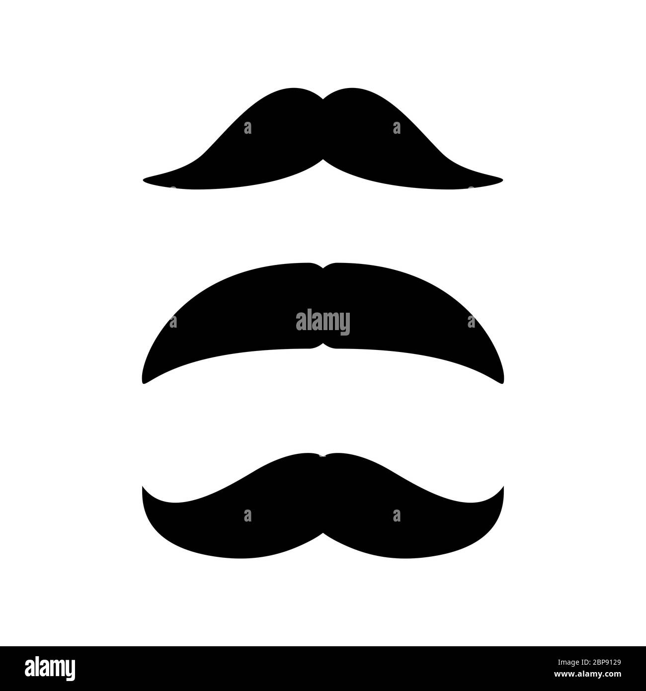 Set of Mustaches. Black silhouette of moustaches. Vector illustration isolated on white Stock Vector