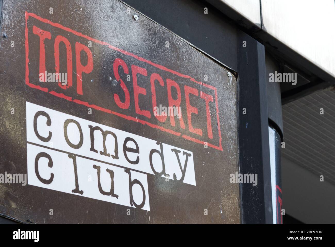 top secret, comedy club, sign London Stock Photo