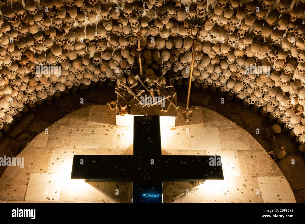 Christian church in Lampa, Peru where they have remains of people exposed to tourists. One Stock Photo