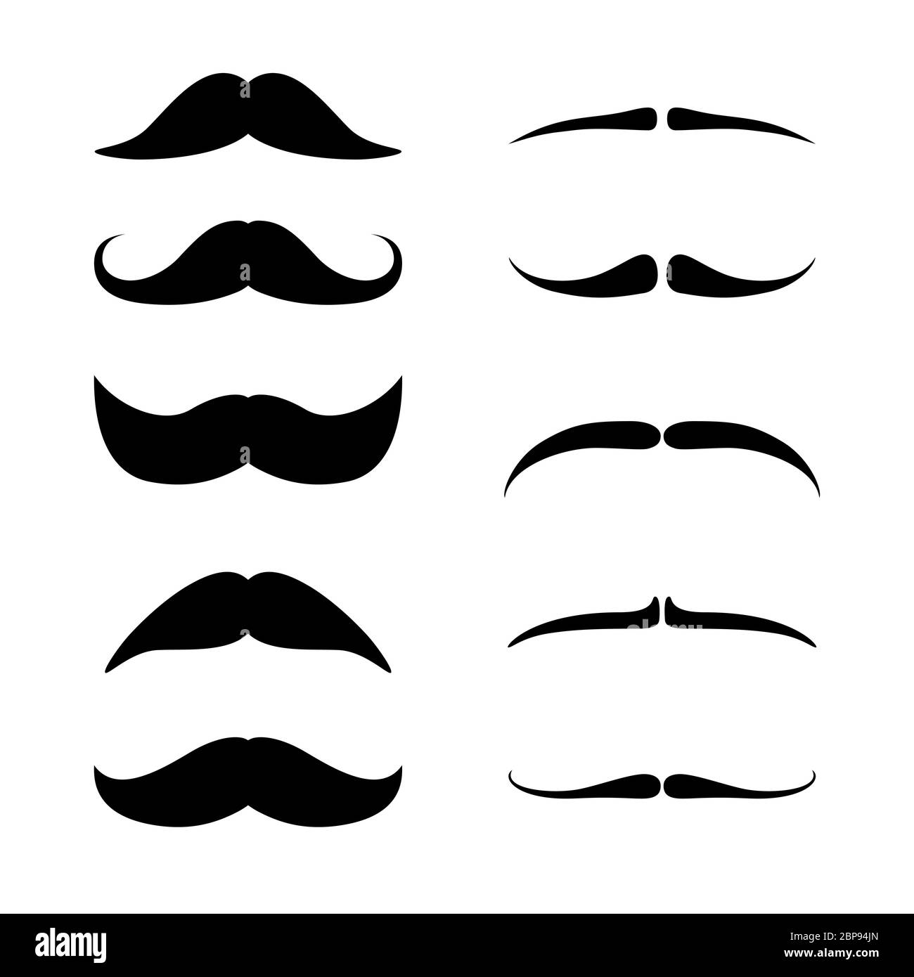 Mustaches set. Black silhouette of adult man moustaches. Vector illustration isolated on white Stock Vector