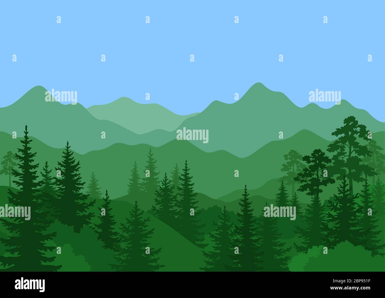 Landscape, Trees and Mountain Stock Vector