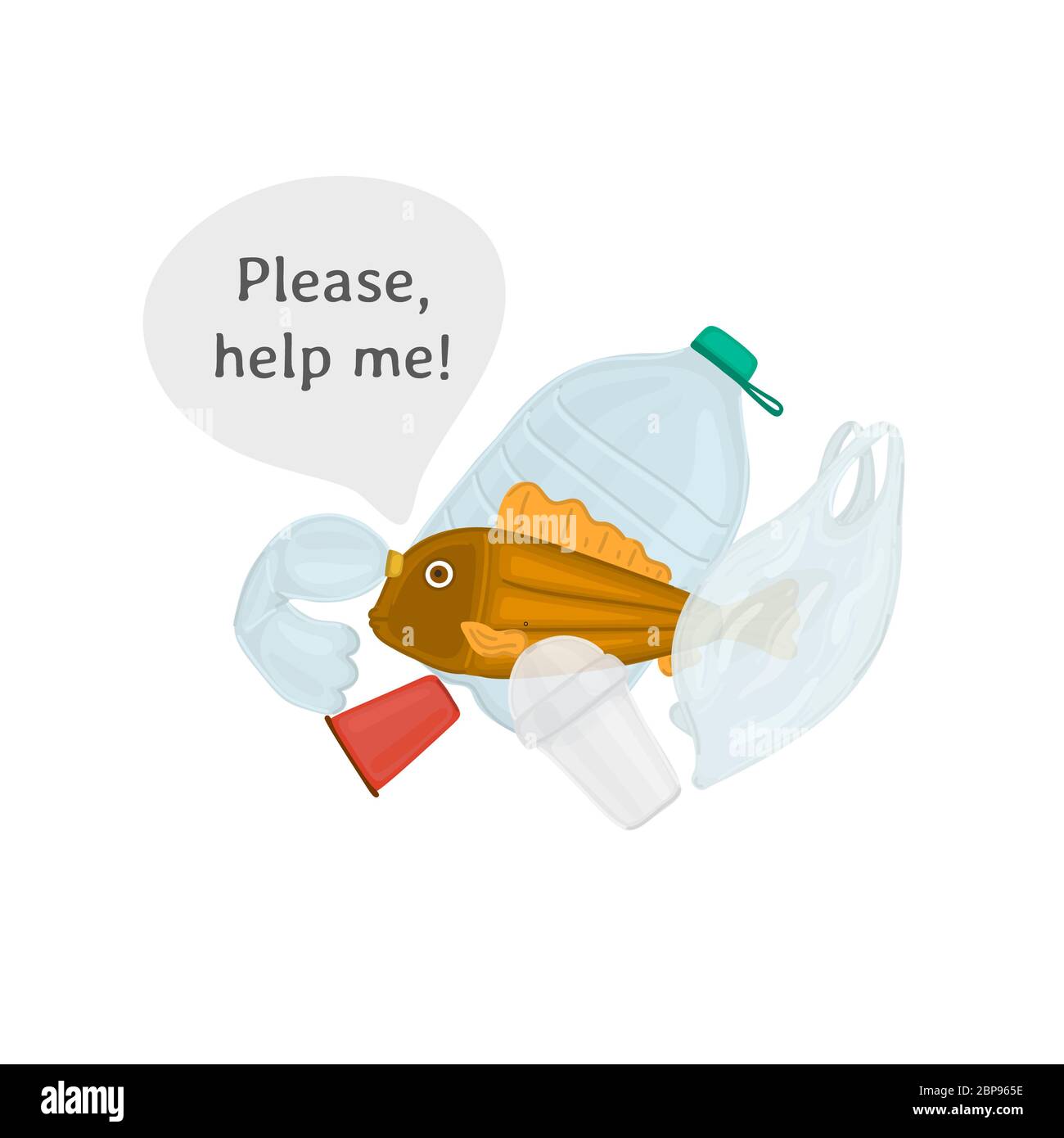 Stop ocean plastic pollution. The fish swims among the garbage. Marine ...