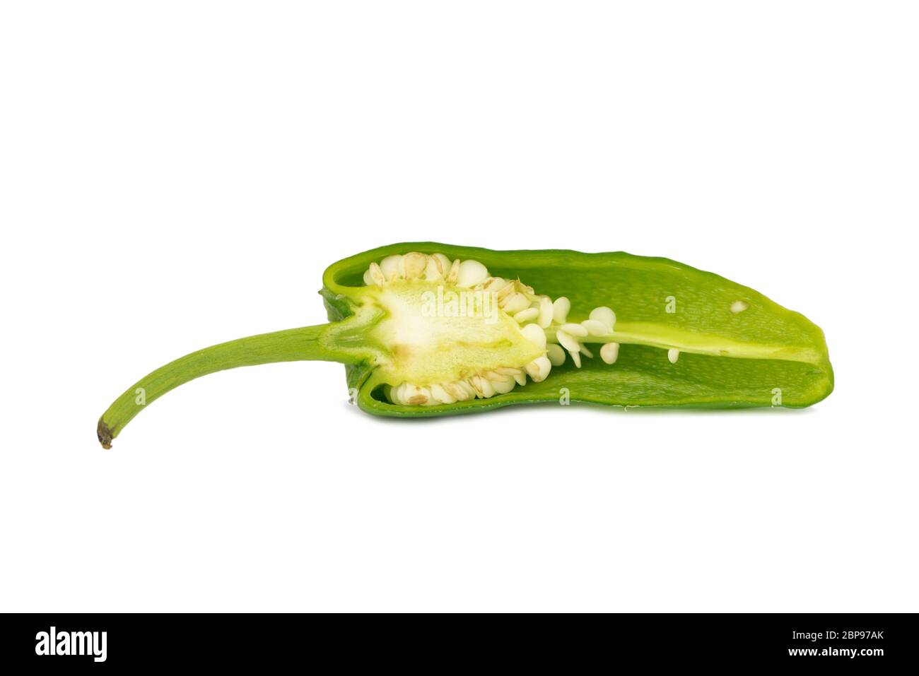 half of young green hot padron pepper Stock Photo