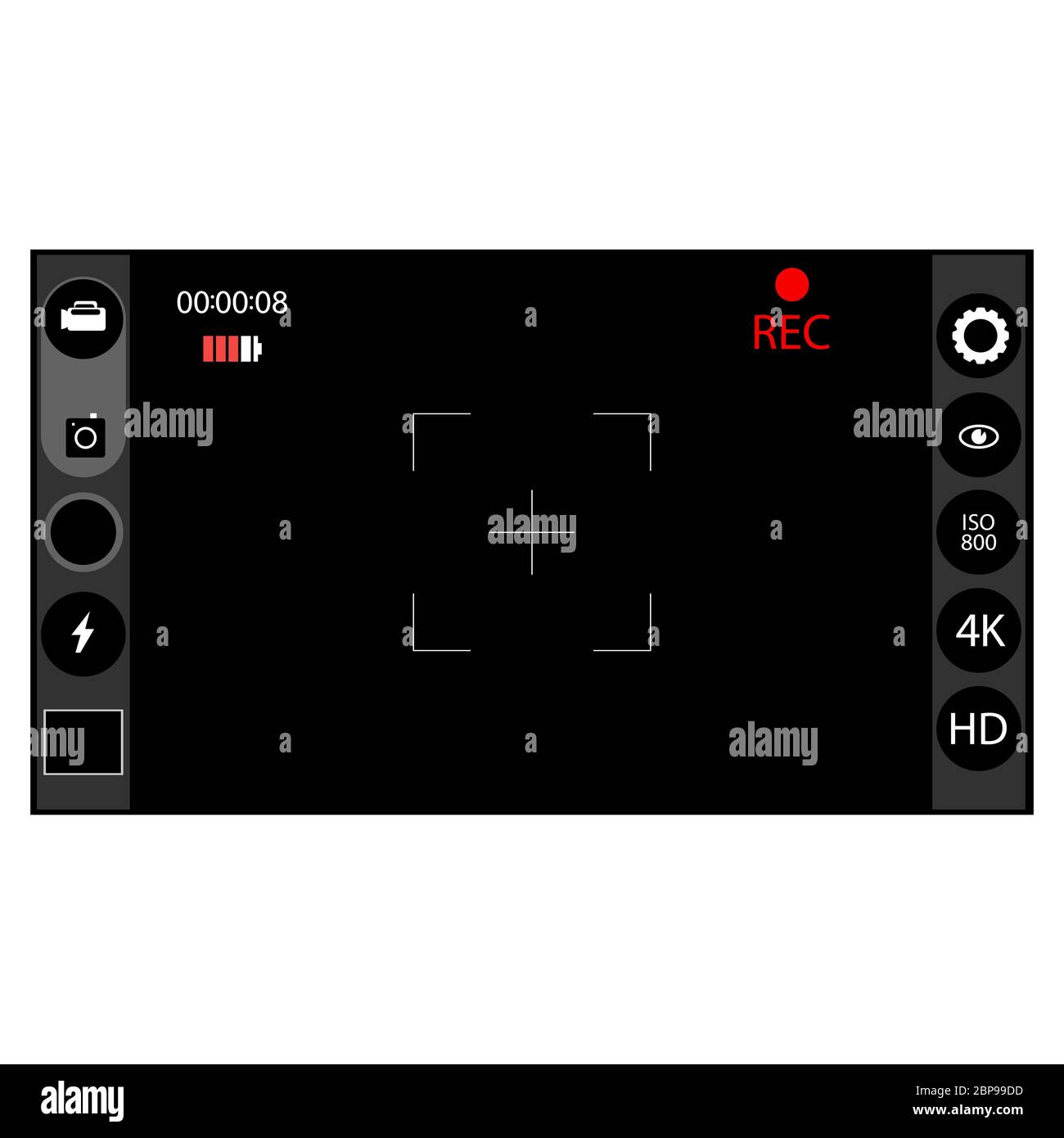 Digital Camera Viewfinder with Exposure and Settings. Modern Interface
