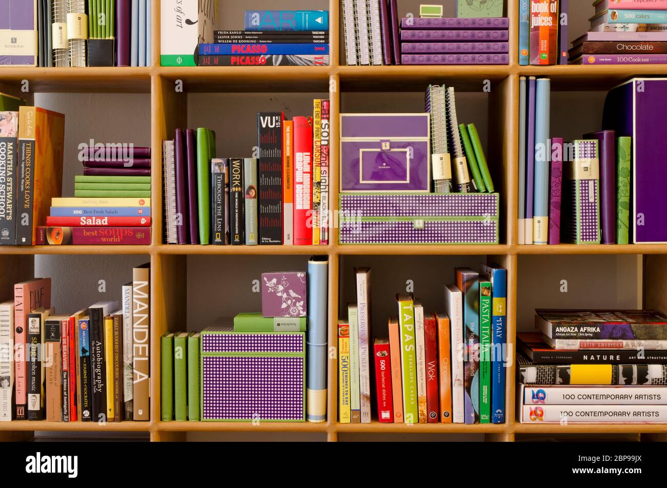 bookshelf full of books in a modern bookstore and gift shop Stock Photo