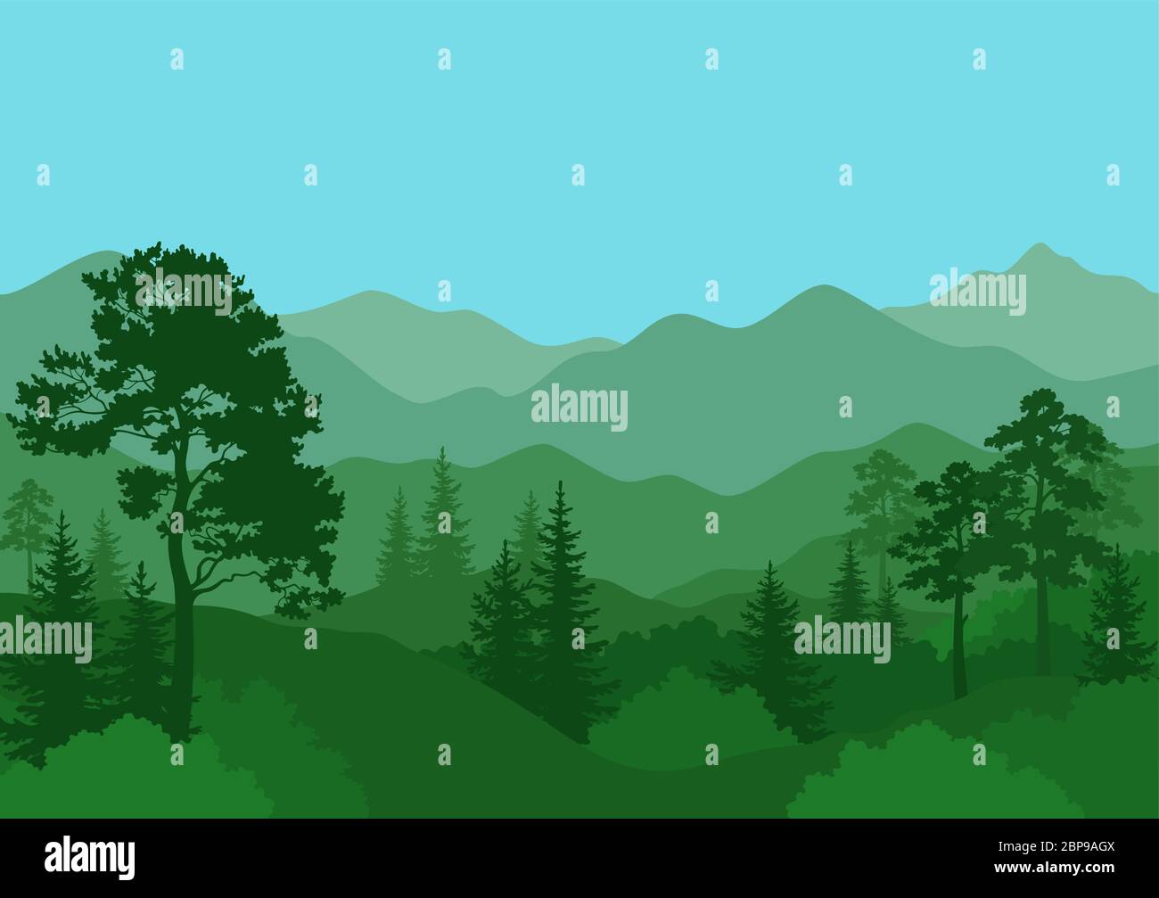 Landscape, Trees and Mountain Stock Vector