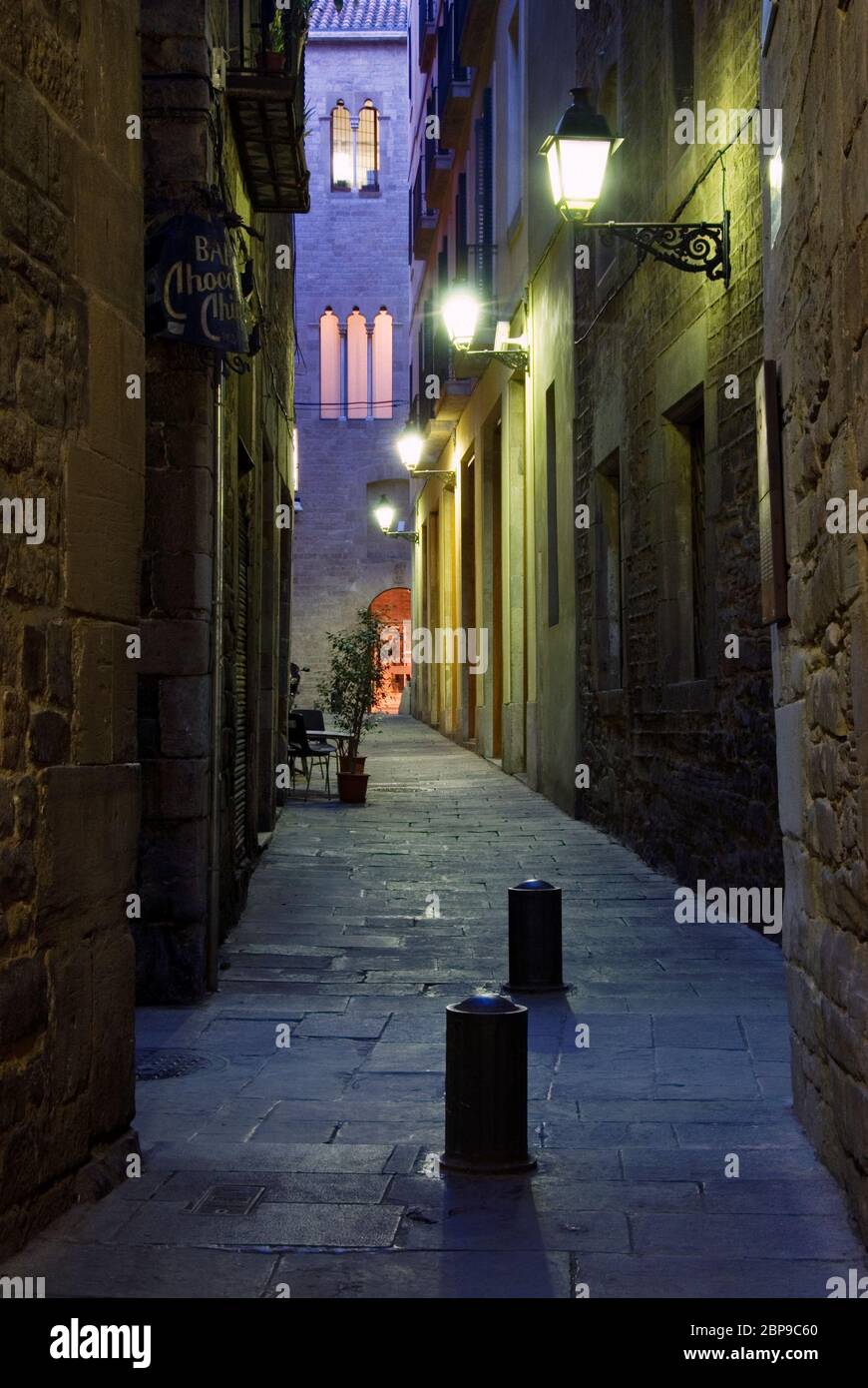Crossroads  between Carrer de Sant Domenec, Fruita and Marlet.The Major Call.Medieval Jewish Quarter, 12th-14th centuries. Barcelona city. Catalonia. Stock Photo