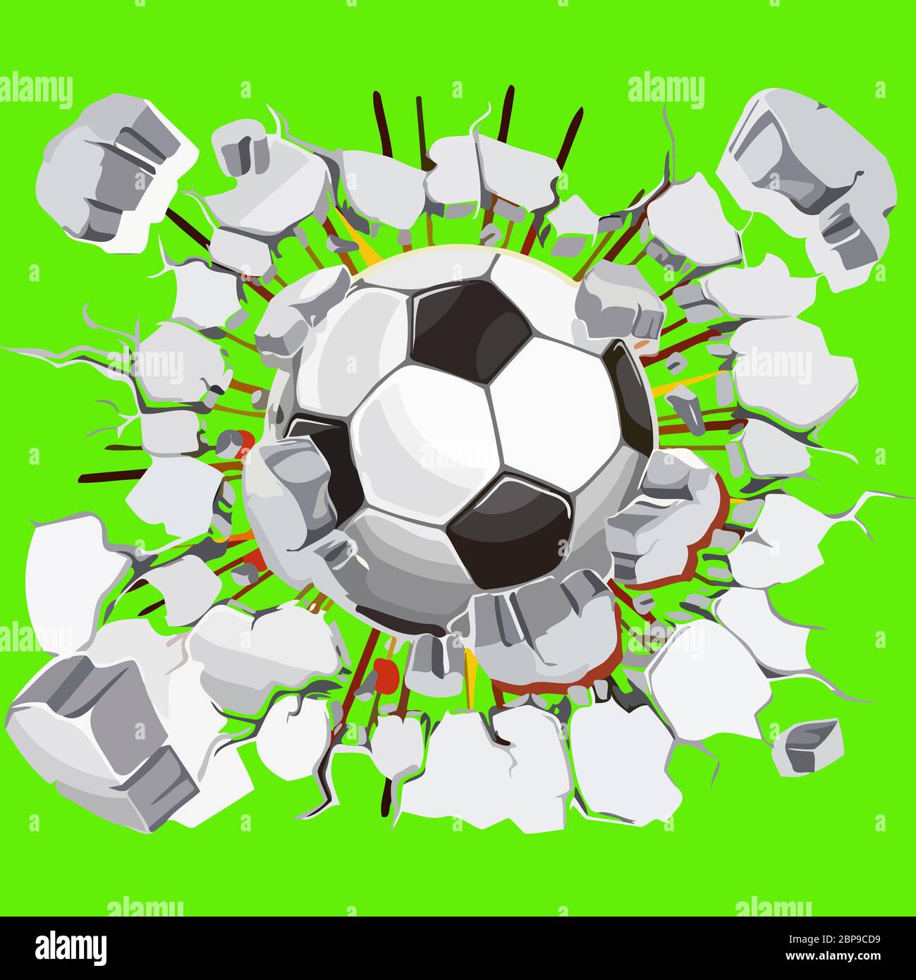 wall ball crack crash impact breaking damage soccer ball dust