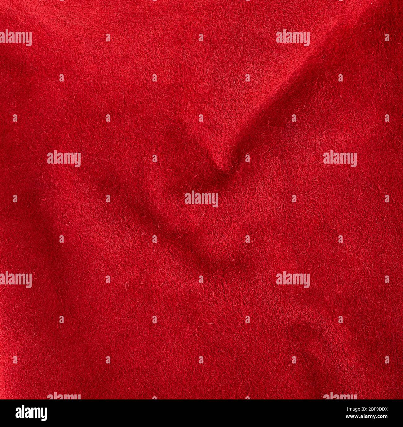 bright red suede from cowhide, full frame, close up Stock Photo