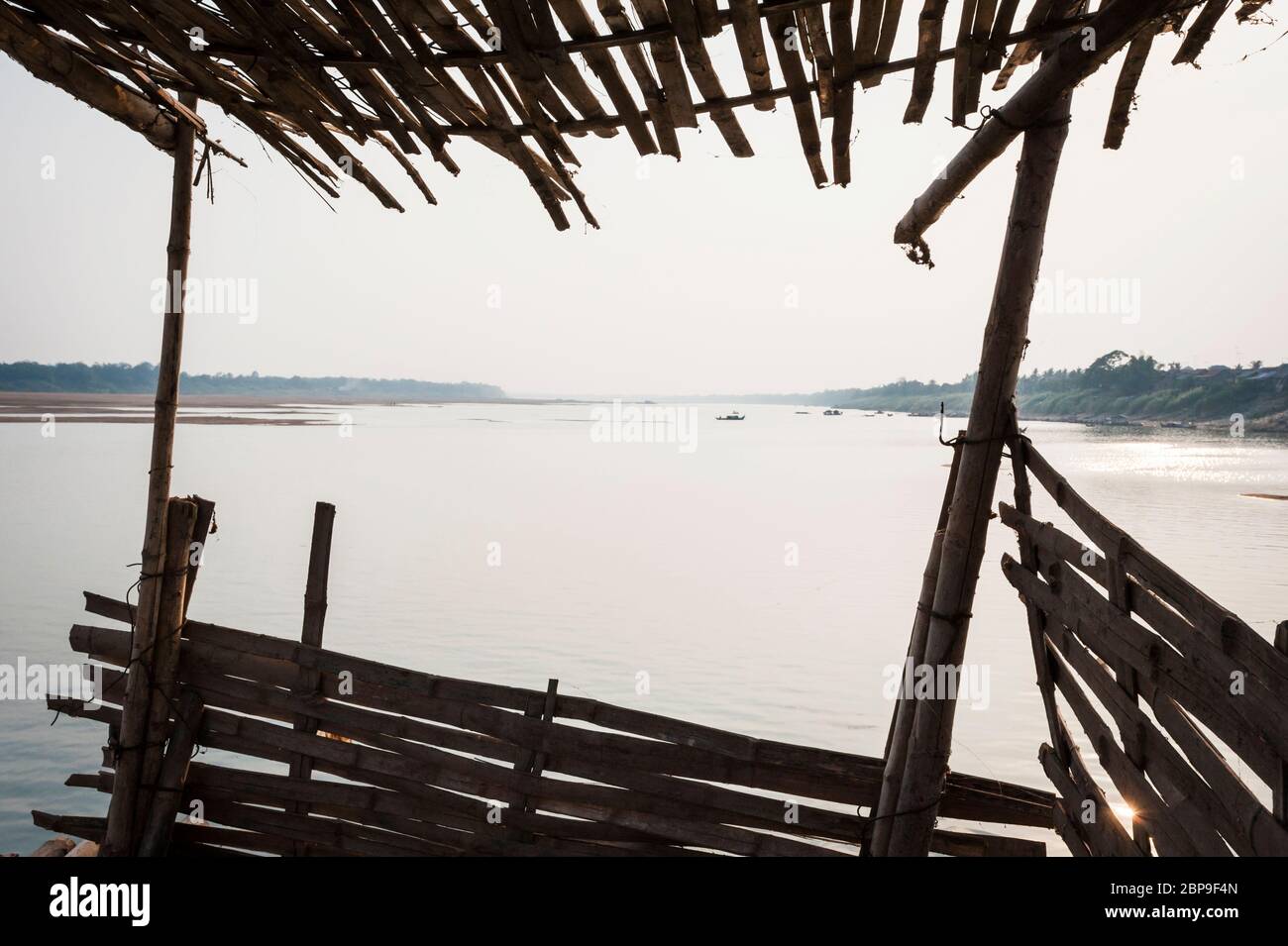 View from the Bamboo bridge at Kampong Cham over the Mekong River. Cambodia, Southeast Asia Stock Photo
