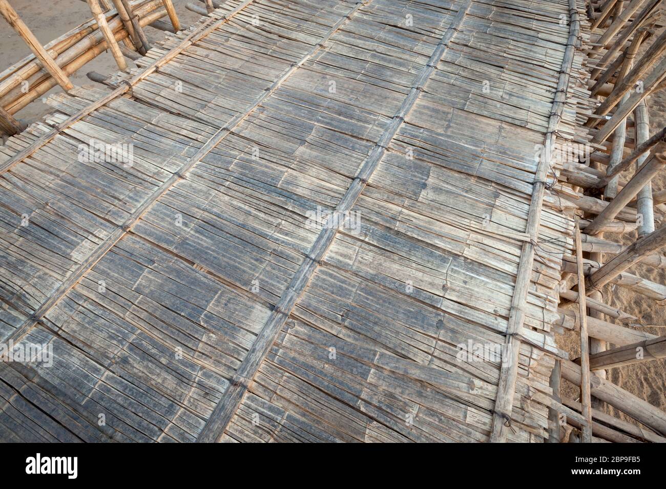 Bamboo bridge track over the Mekong River to Koh Penh. Cambodia, Southeast Asia Stock Photo