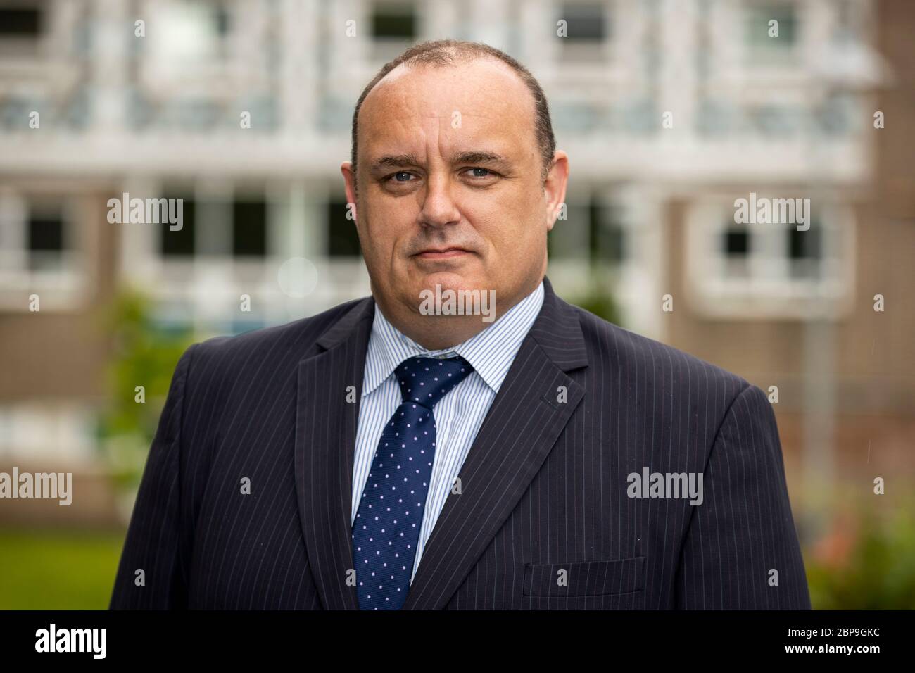 Detective Chief Inspector Darren McCartney at PSNI Headquarters at Knock in Belfast during a press briefing into the murder of 57 year old Keiran Wylie who was murdered at his home last night in Lenadoon Avenue in west Belfast. Stock Photo