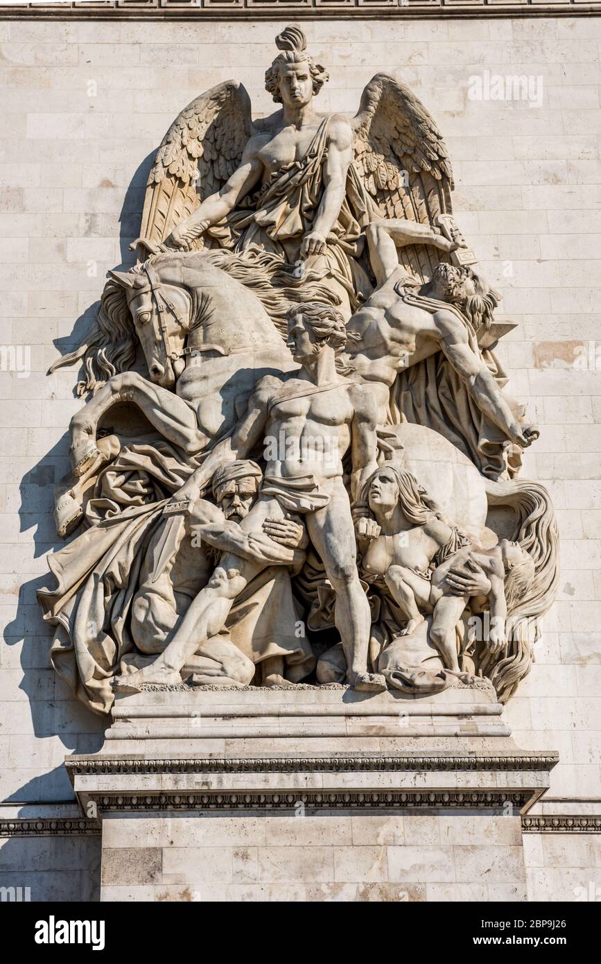 Statue on the wall of the Arc de Triomphe at the Champs-Elysees Avenue in  Paris Stock Photo - Alamy