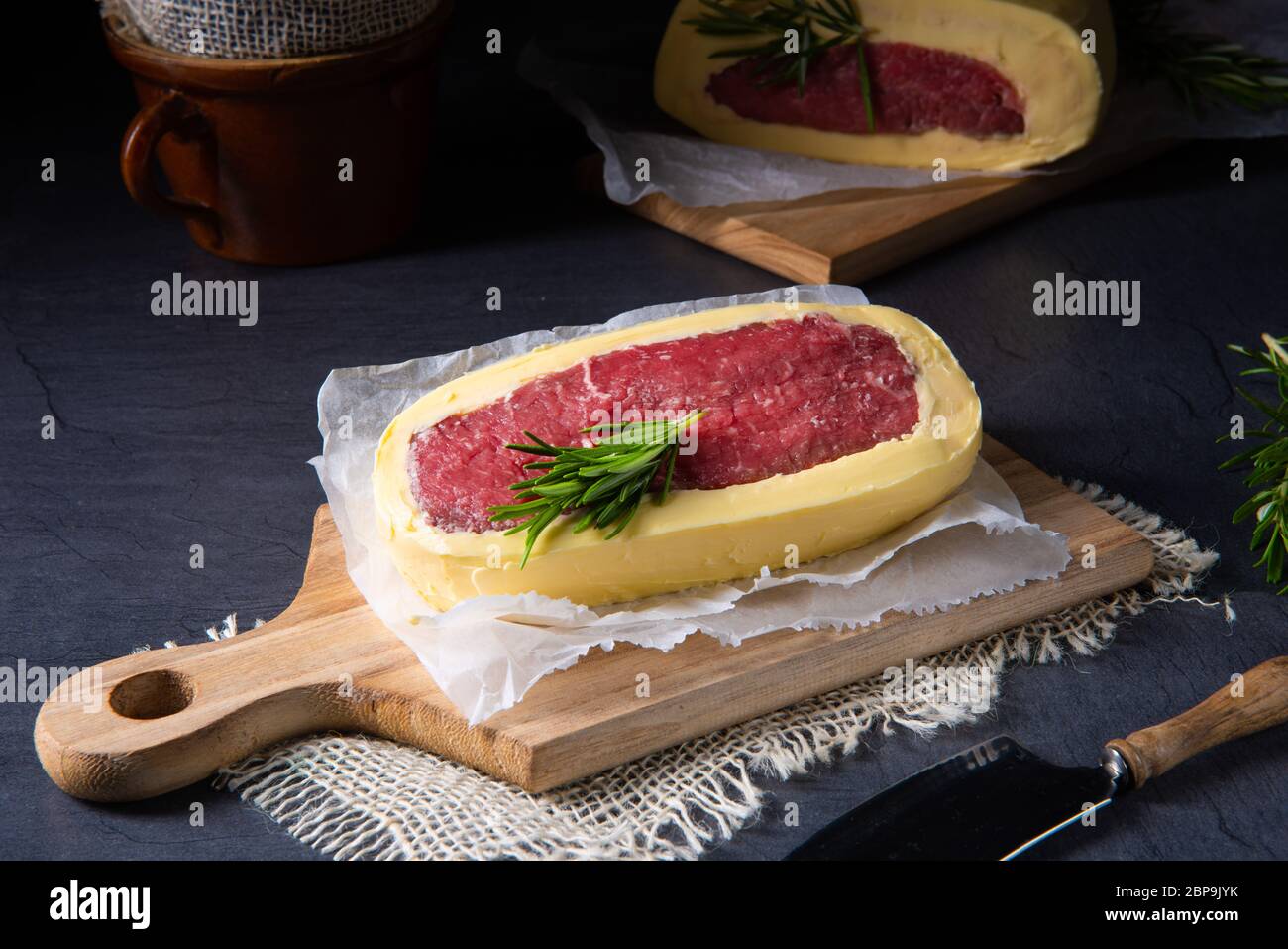 Steaks matured in butter refined with sea salt Stock Photo Alamy