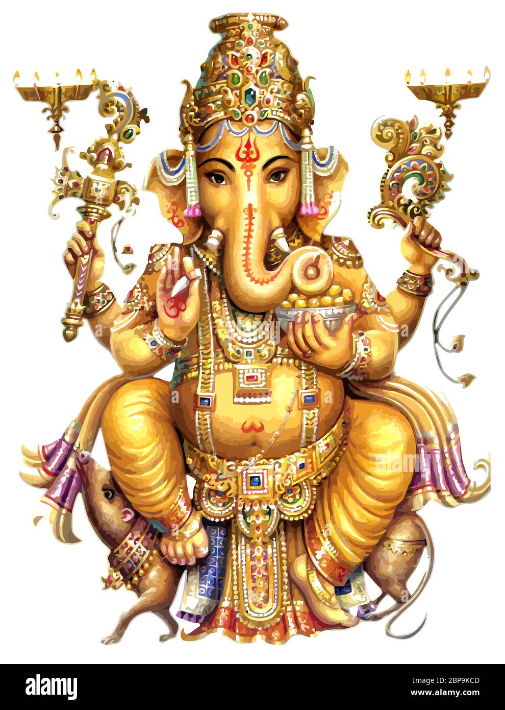 seated golden  Ganesha hindu lord faith mythology bless god illustration Stock Photo