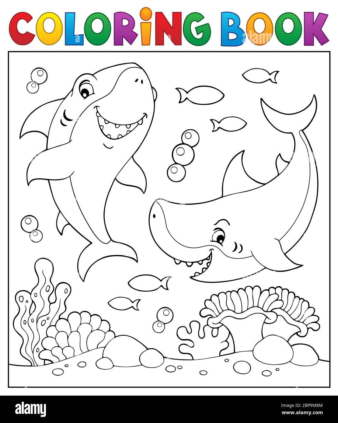 Coloring book sharks underwater 1 picture illustration Stock Photo Alamy