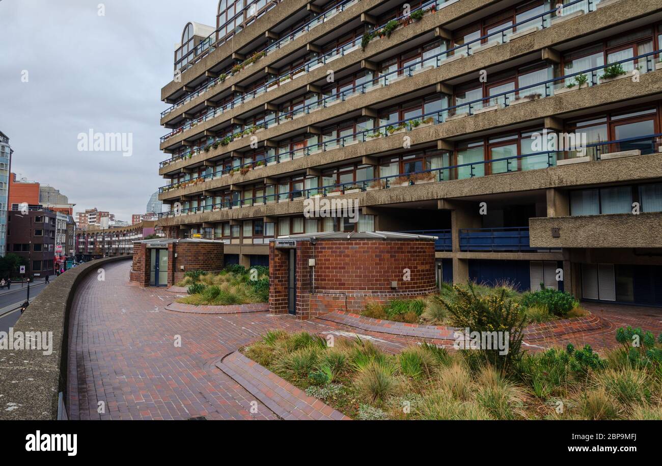 London, UK: Dec 2, 2017: The Barbican Estate is a prominent example of British brutalist architecture. It was originally built as rental housing for m Stock Photo