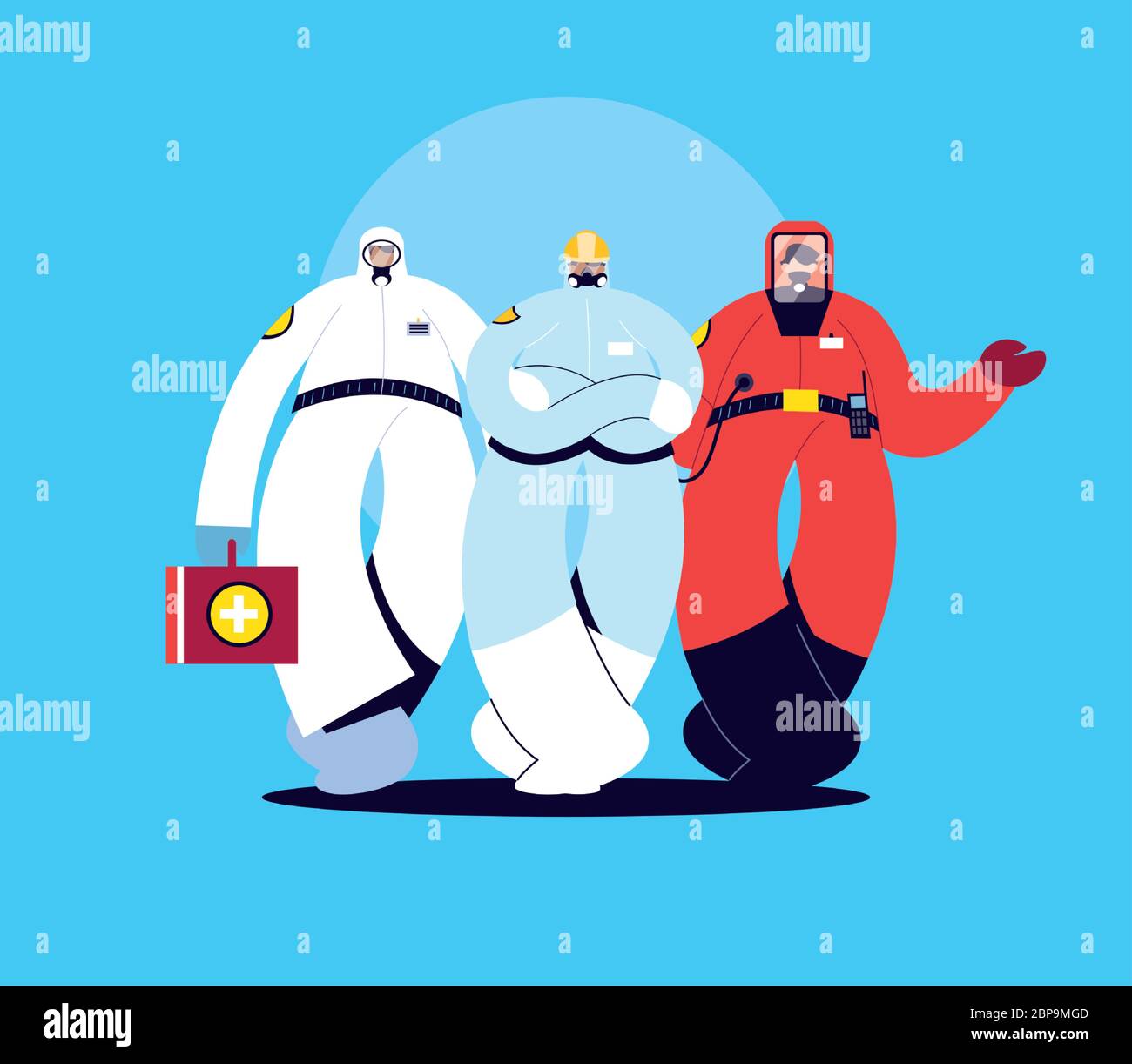 men in protective suits, safety clothing vector illustration design