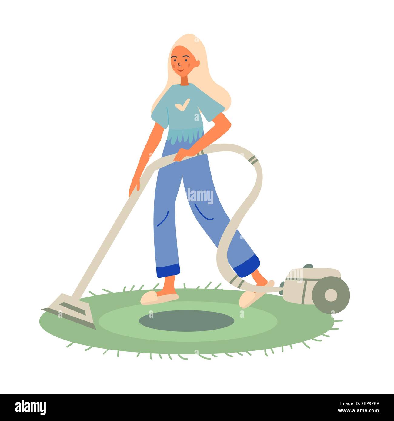 Young little blonde girl wants to help her mother in housekeeping, so